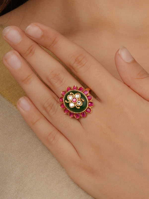 Multicolor Gold Plated Contemporary Ring - CC-RNG45M