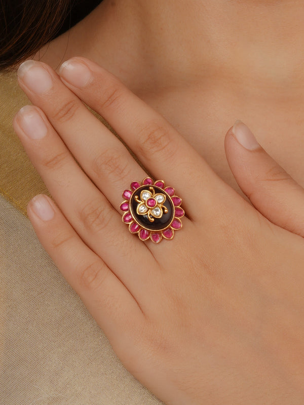 Multicolor Gold Plated Contemporary Ring - CC-RNG45MB