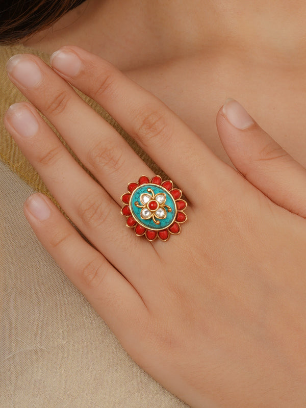 Multicolor Gold Plated Contemporary Ring - CC-RNG45MC