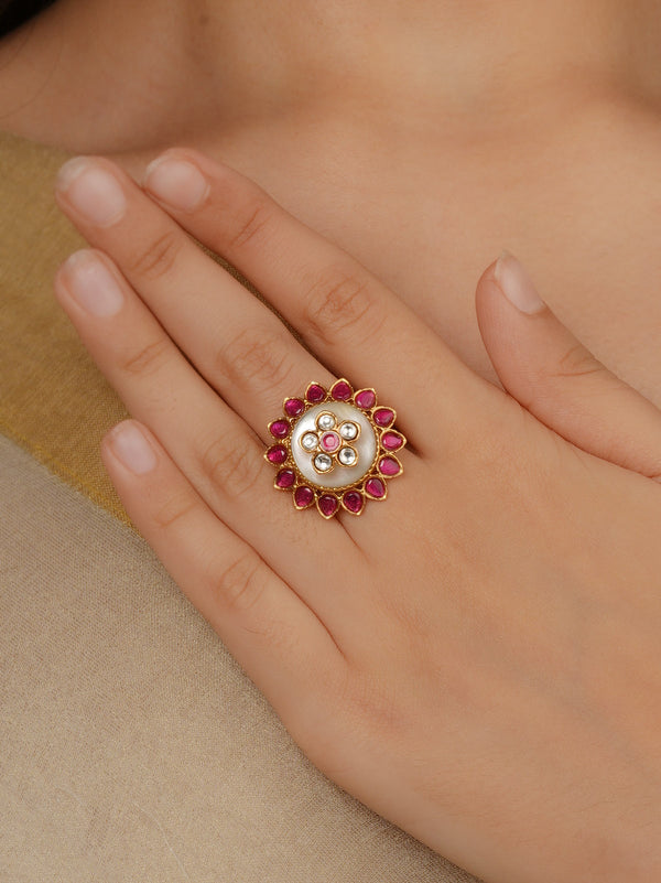 Pink Color Gold Plated Contemporary Ring - CC-RNG46MC