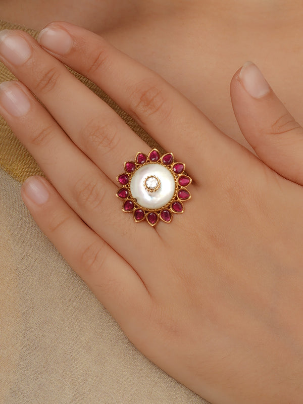 Pink Color Gold Plated Contemporary Ring - CC-RNG47M