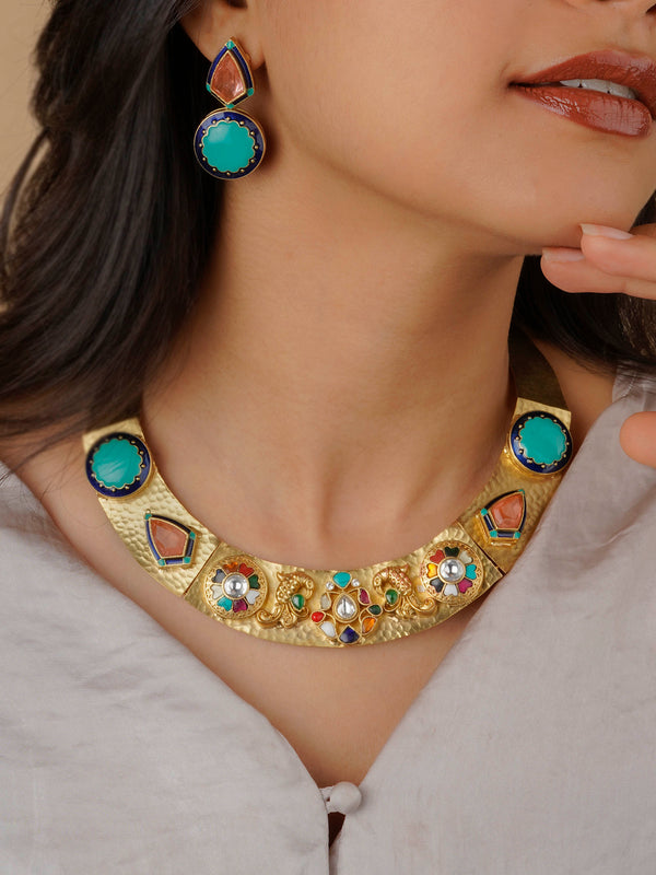 CC-S11MA - Multicolor Gold Plated Contemporary Necklace Set
