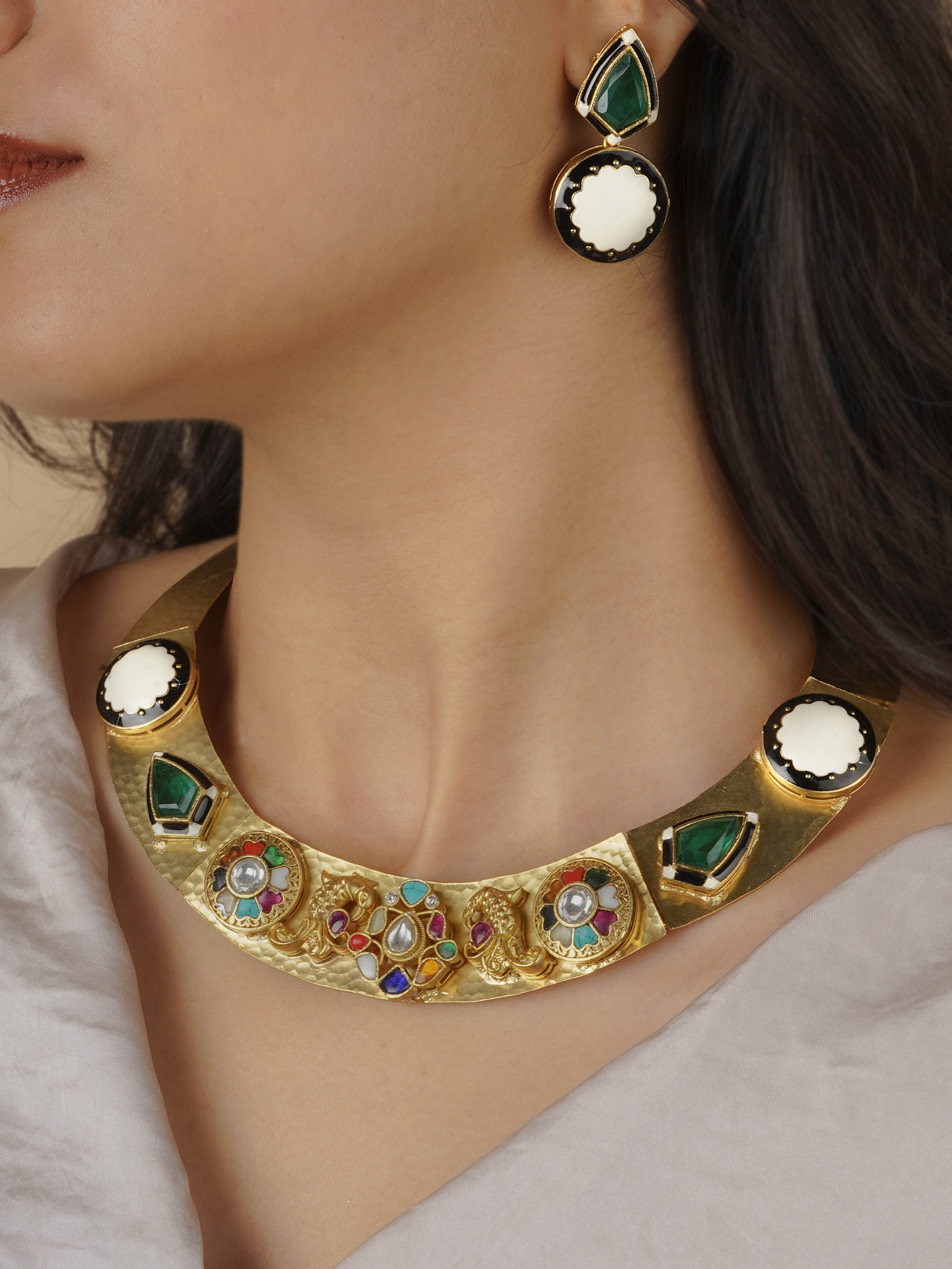 CC-S11M - Multicolor Gold Plated Contemporary Necklace Set