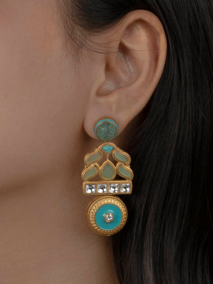 CC-S12MC - Multicolor Gold Plated Jadau Mishr Medium Necklace Set