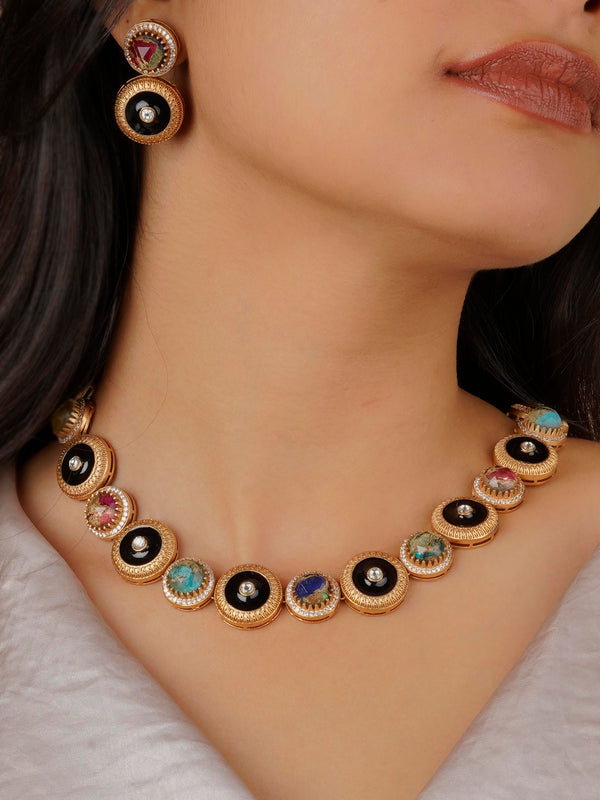 CC-S13MA - Multicolor Gold Plated Contemporary Necklace Set