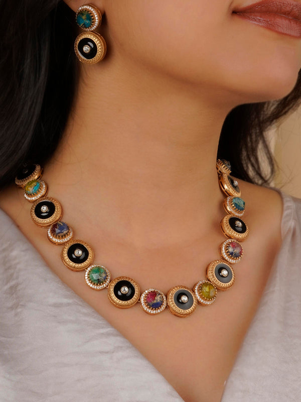 CC-S13MB - Multicolor Gold Plated Contemporary Necklace Set