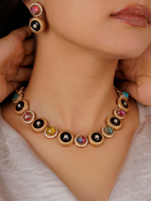 CC-S13M - Multicolor Gold Plated Contemporary Necklace Set