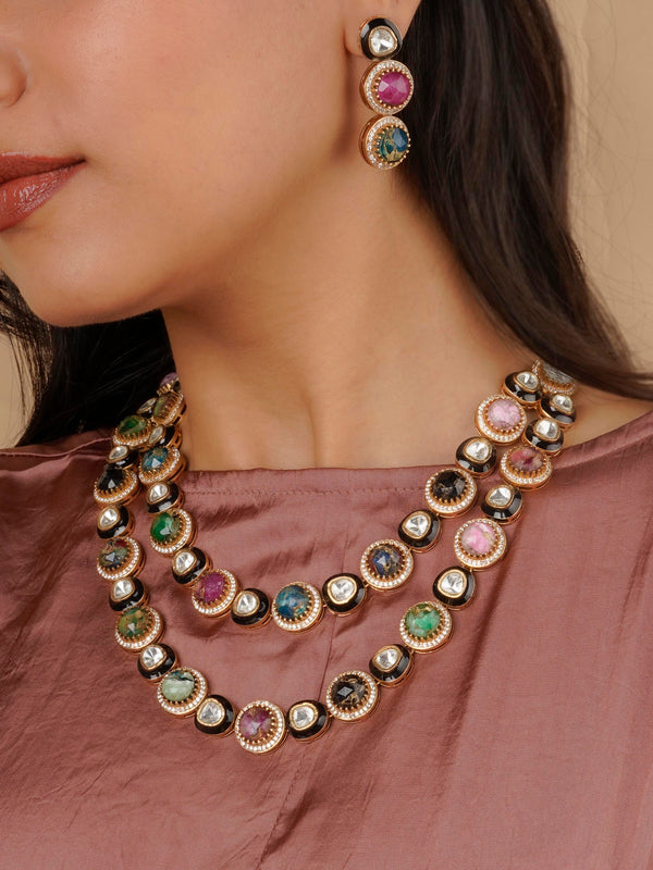 CC-S14C - Multicolor Gold Plated Contemporary Necklace Set