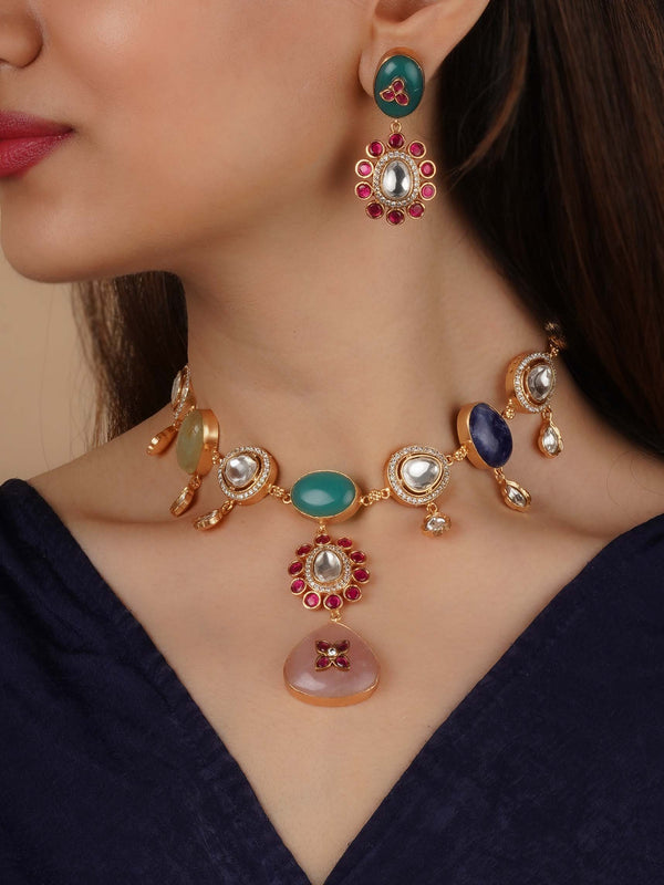CC-S24 - Multicolor Gold Plated Contemporary Necklace Set