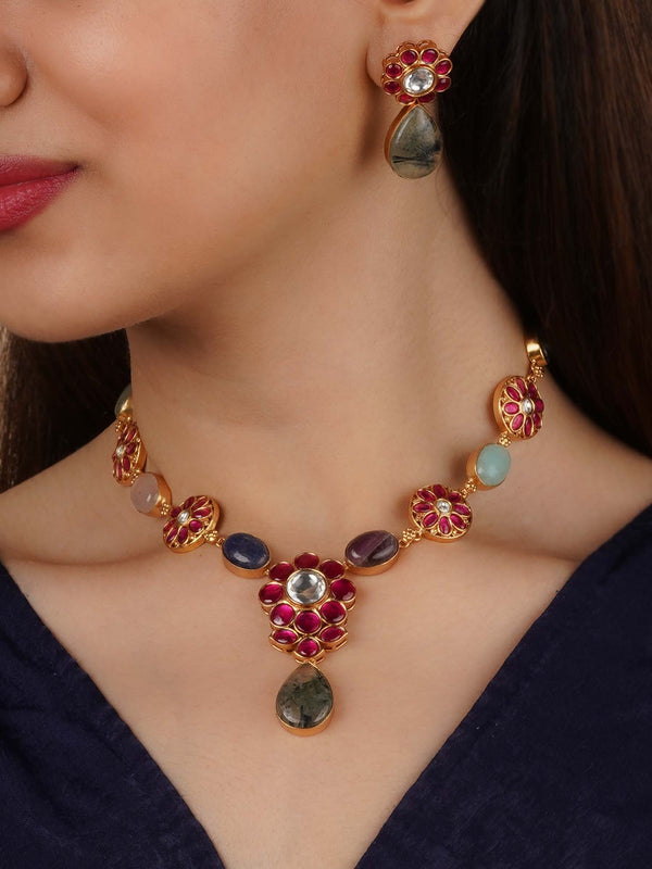 CC-S25A - Multicolor Gold Plated Contemporary Necklace Set