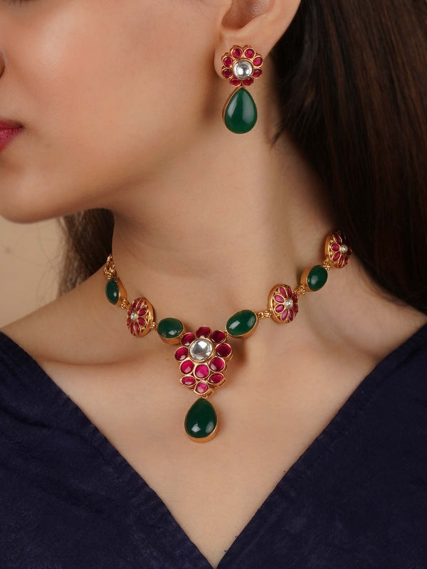 CC-S25B - Multicolor Gold Plated Contemporary Necklace Set