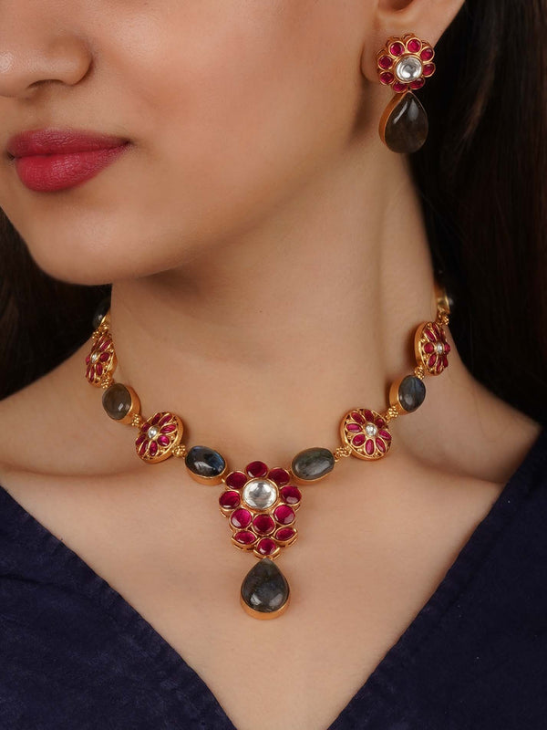 CC-S25C - Multicolor Gold Plated Contemporary Necklace Set