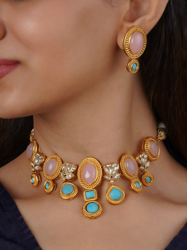 Multicolor Gold Plated Contemporary Necklace Set - CC-S26FP