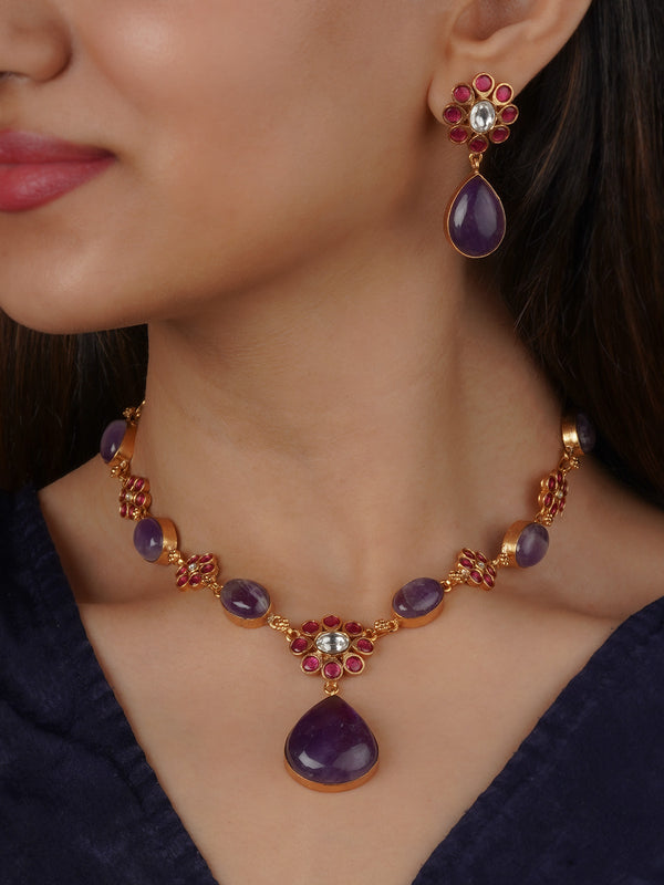 Gold Plated Contemporary Necklace Set - CC-S27