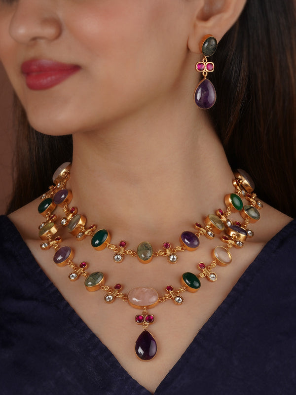 Multicolor Gold Plated Contemporary Necklace Set - CC-S31M