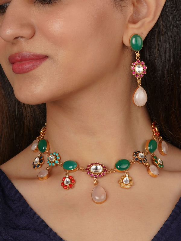 Gold Plated Contemporary Necklace Set - CC-S32