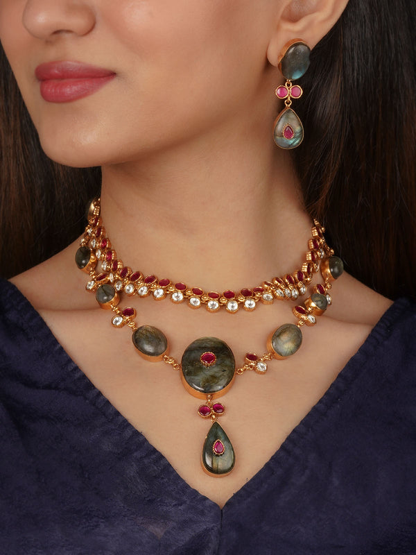 Gold Plated Contemporary Necklace Set - CC-S33