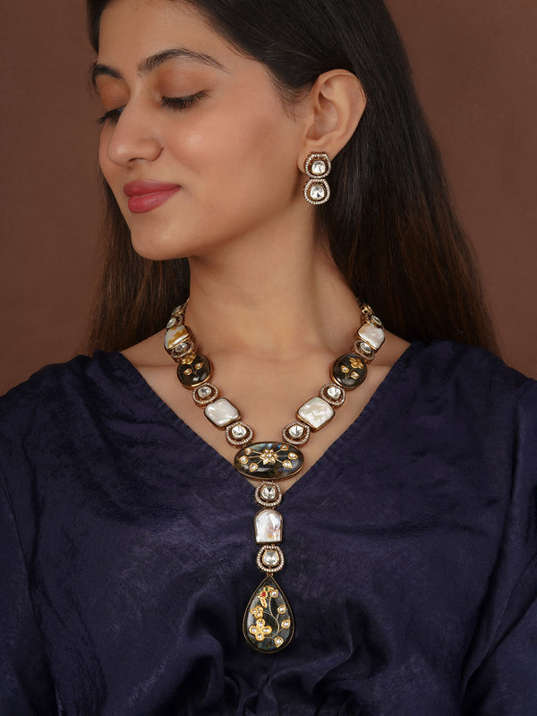 Multicolor Gold Plated Contemporary Necklace Set - CC-S34