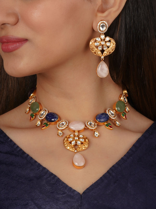 Multicolor Gold Plated Contemporary Necklace Set - CC-S36M