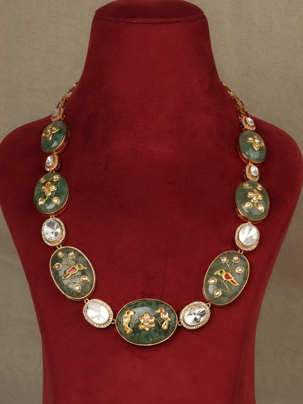 Green Color Gold Plated Contemporary Necklace Set - CC-S38