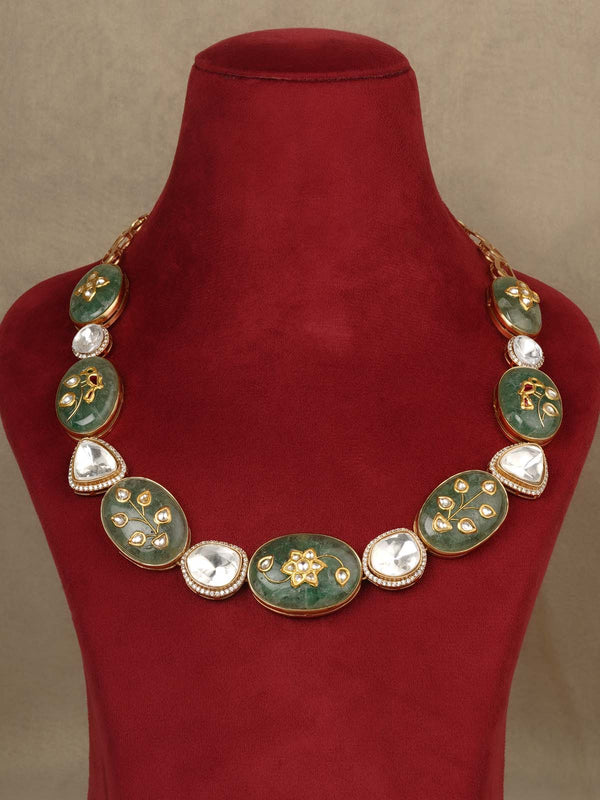 Green Color Gold Plated Contemporary Necklace Set - CC-S42