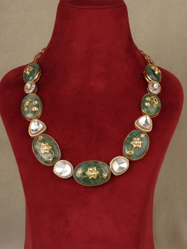 Green Color Gold Plated Contemporary Necklace Set - CC-S42
