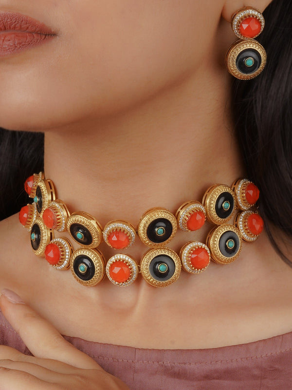 CC-S4MA - Multicolor Gold Plated Contemporary Necklace Set