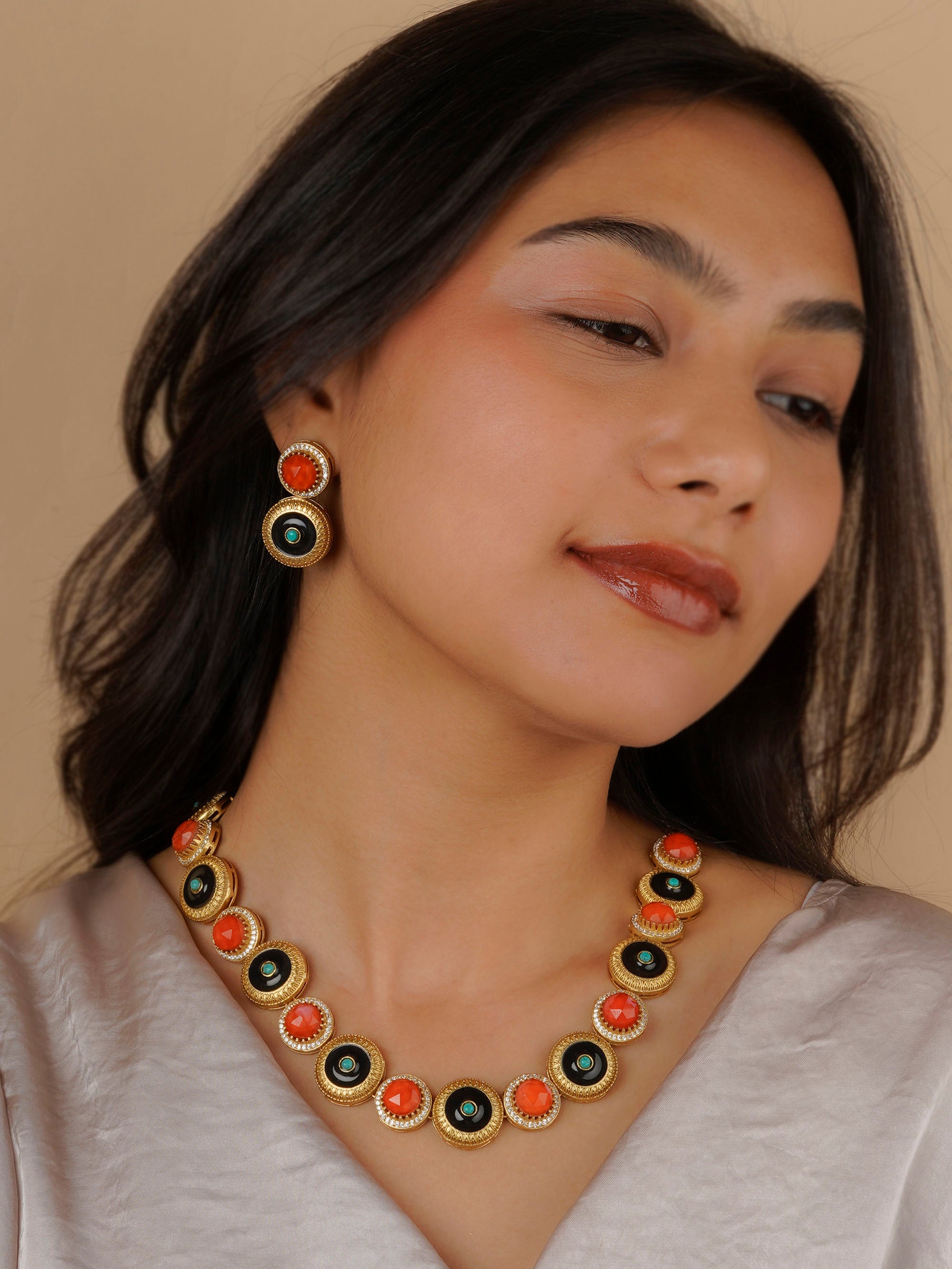 CC-S4M - Multicolor Gold Plated Contemporary Necklace Set