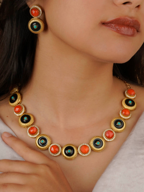 CC-S4M - Multicolor Gold Plated Contemporary Necklace Set
