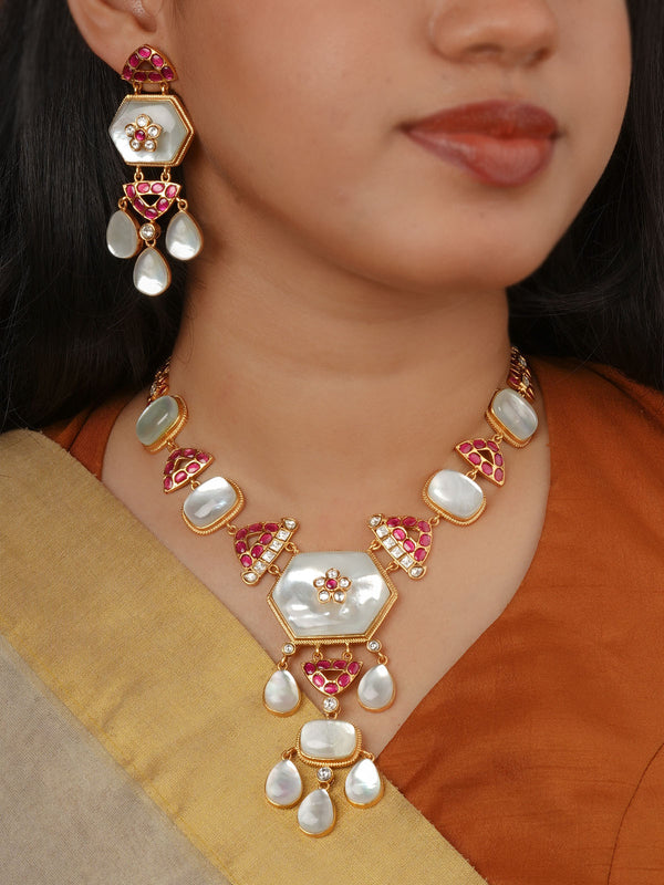 Gold Plated Contemporary Necklace Set - CC-S53