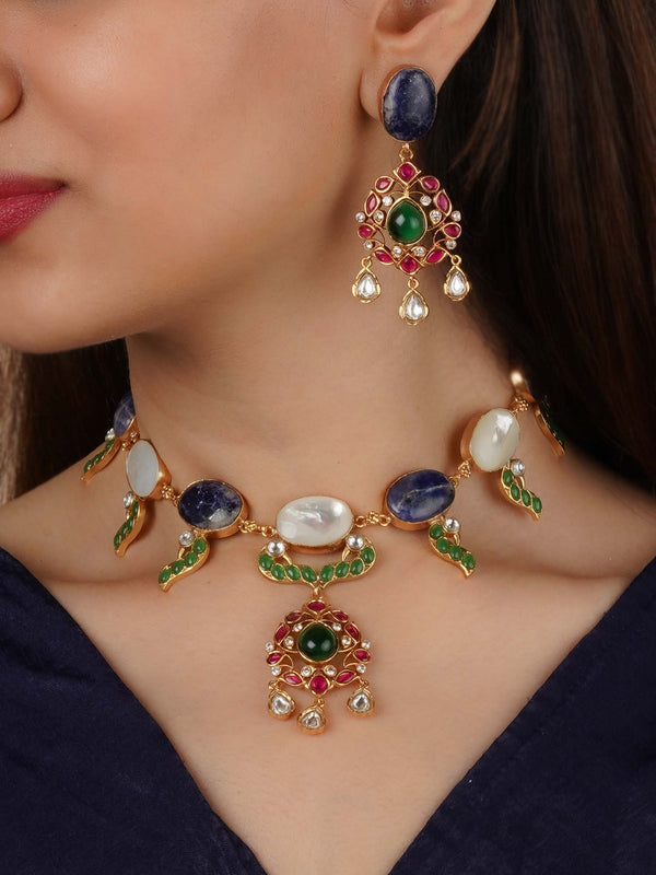 CC-S8A - Multicolor Gold Plated Contemporary Necklace Set