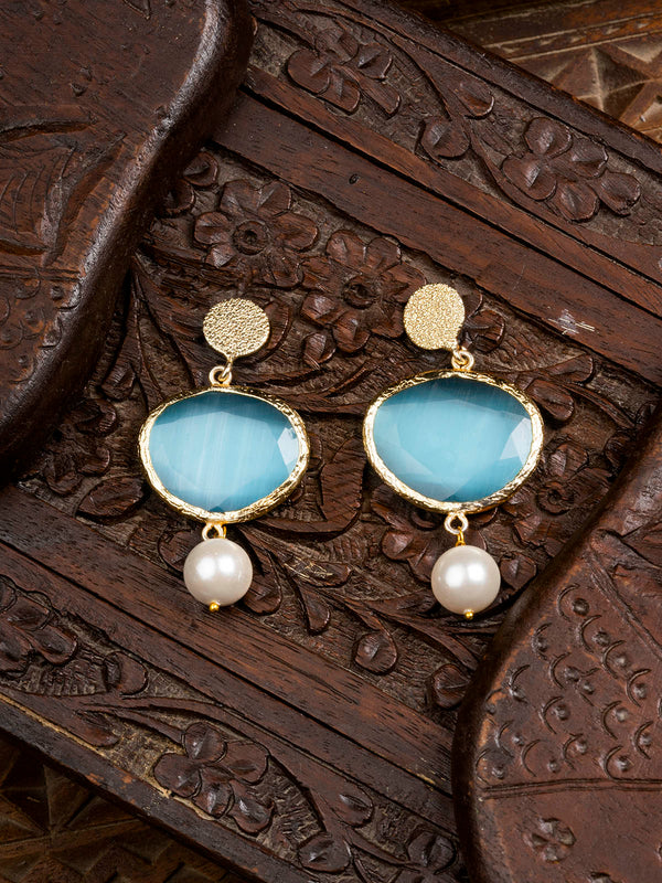 CSTEAR193 - Blue Color Gold Plated Costume Earrings