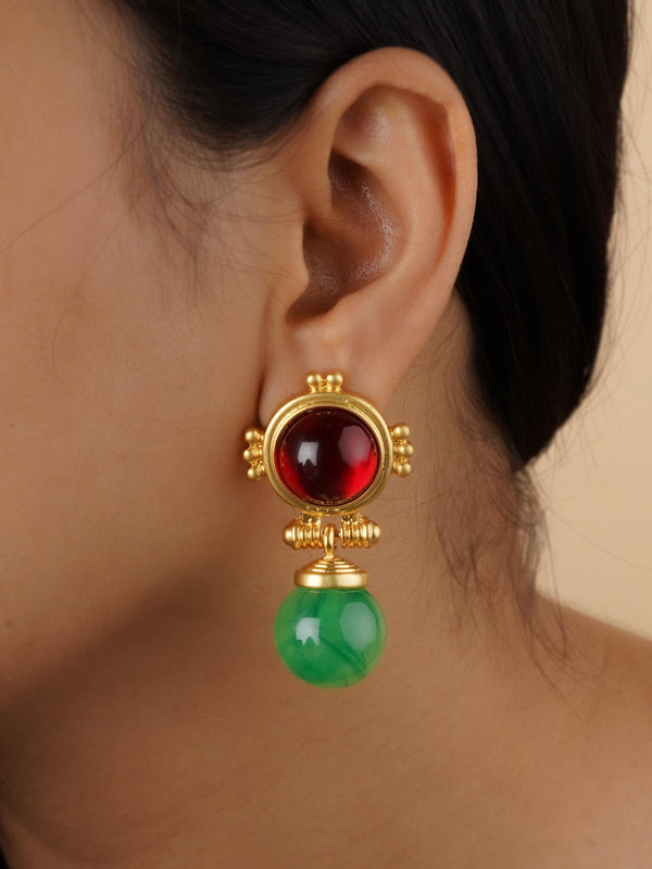 CSTEAR237 - Maroon Color Gold Plated Contemporary Earrings