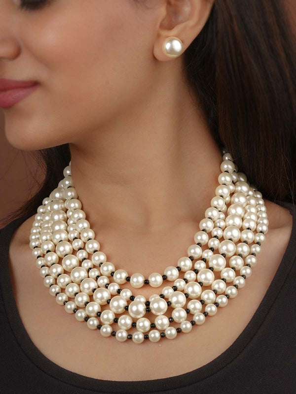 White Color Silver Plated Costume Necklace Set - CSTS7