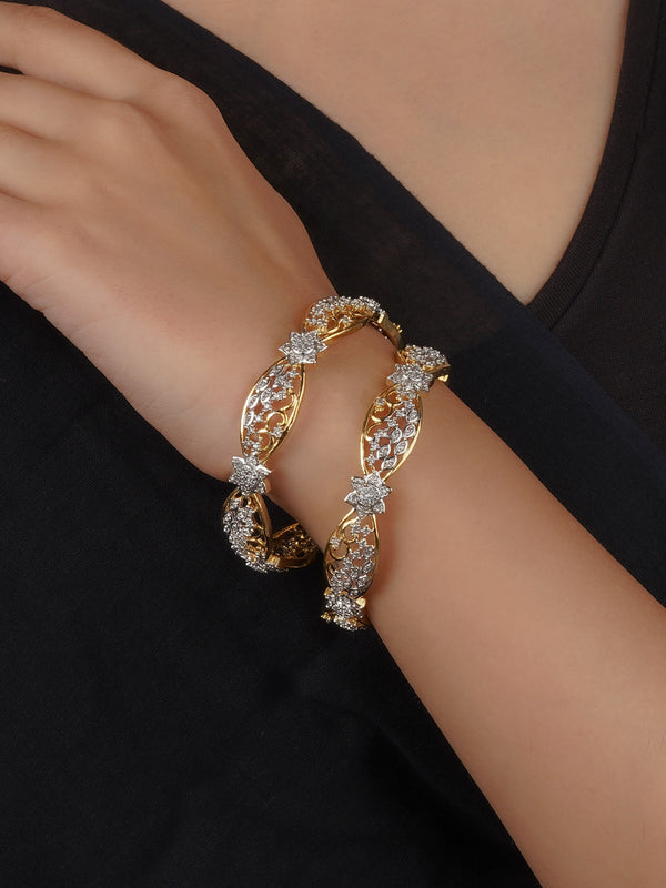 CZBANGLE14 - White Color Gold Plated Faux Diamond Bangles