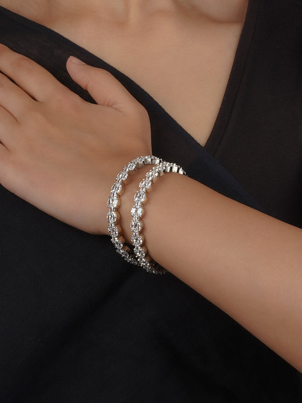 White Color Silver Plated Faux Diamond Bangles - CZBANGLE57