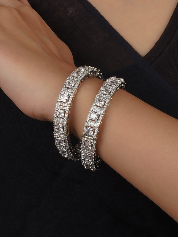 CZBANGLE62 - White Color Silver Plated Faux Diamond Bangles