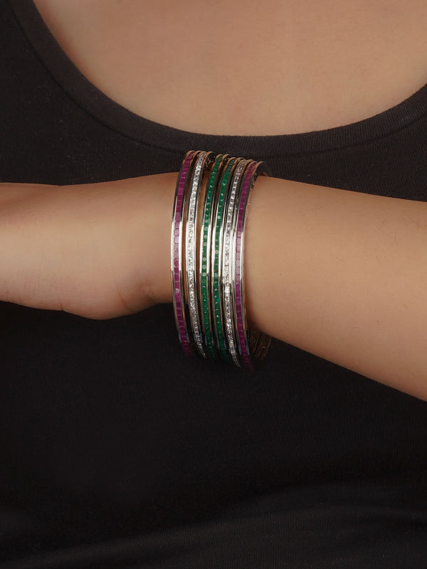 Multicolor Faux Diamond Bangles (Set of 6) - CZBANGLE74