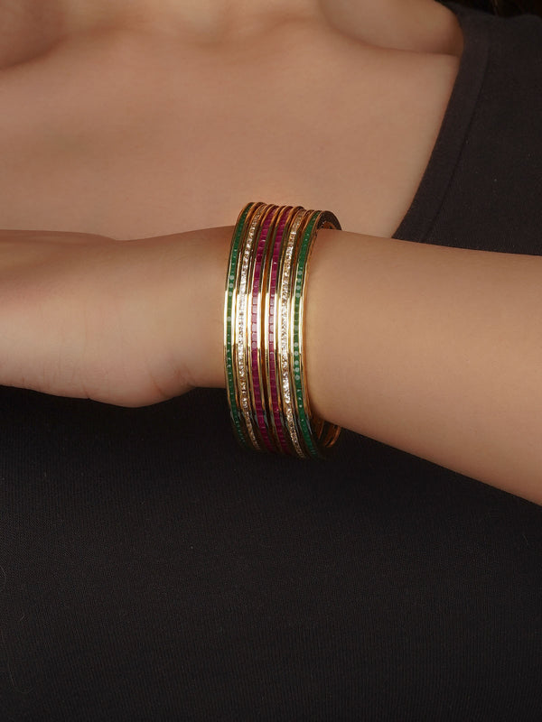 Multicolor Faux Diamond Bangles (Set of 6) - CZBANGLE74