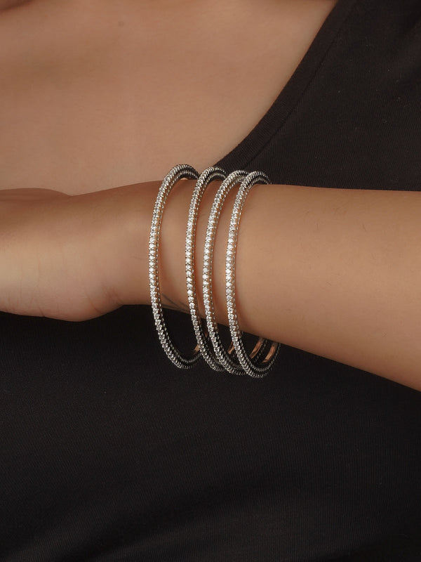 White Color Silver Plated Faux Diamond Bangles (Set of 4) - CZBANGLE76