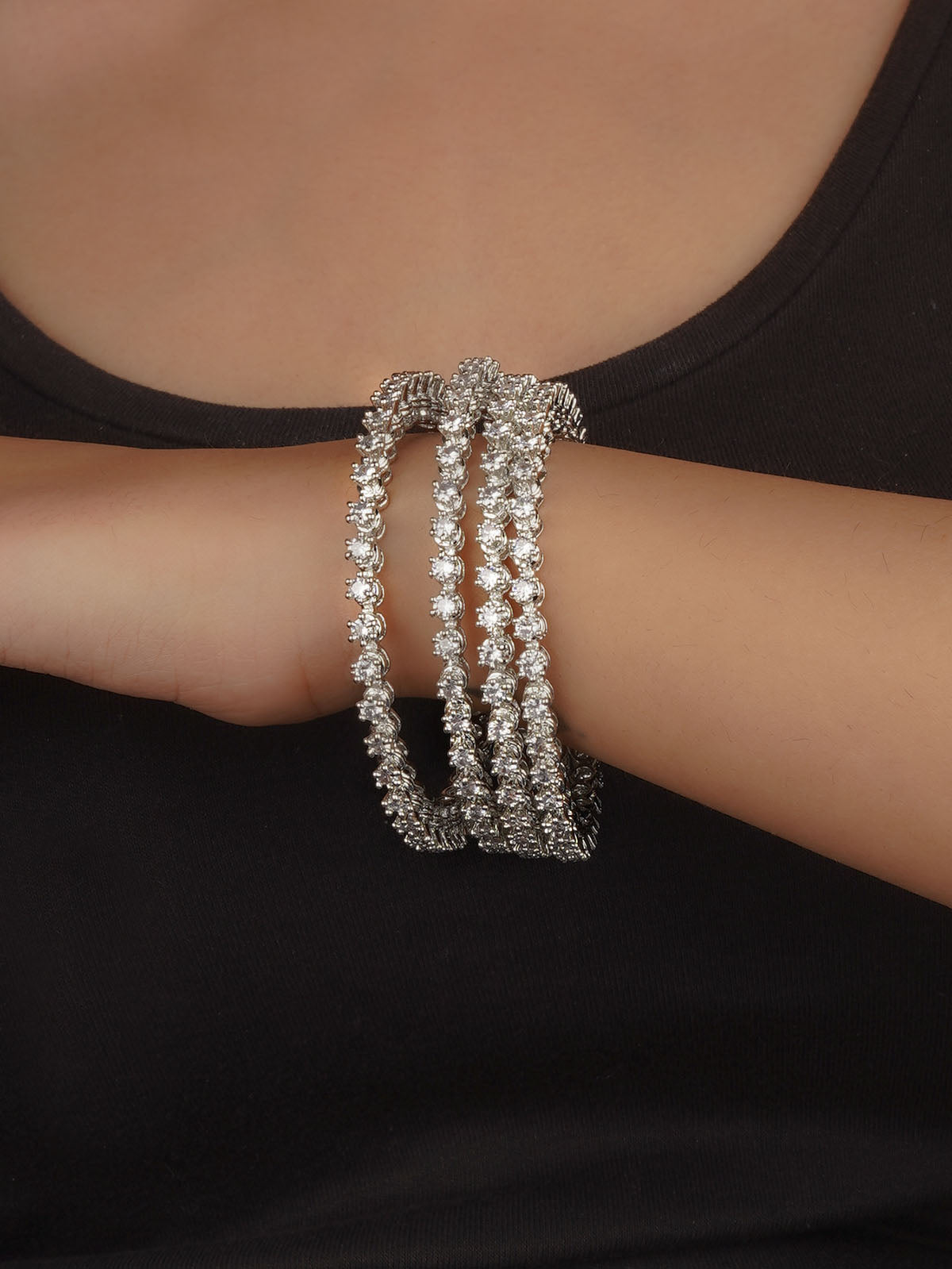 White Color Silver Plated Faux Diamond Bangles (Set of 4) - CZBANGLE77 ...