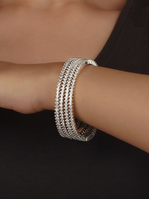 White Color Silver Plated Faux Diamond Bangles (Set of 4) - CZBANGLE78
