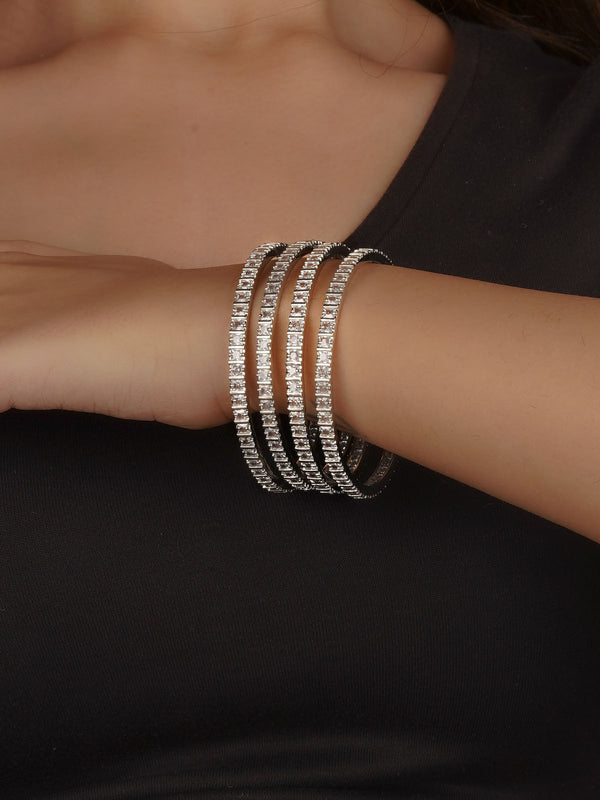 White Color Silver Plated Faux Diamond Bangles (Set of 4) - CZBANGLE79