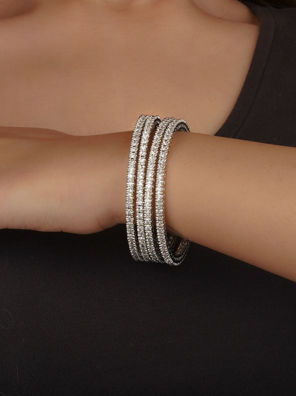 White Color Silver Plated Faux Diamond Bangles (Set of 4) - CZBANGLE80