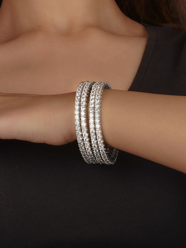 White Color Silver Plated Faux Diamond Bangles (Set of 4) - CZBANGLE81