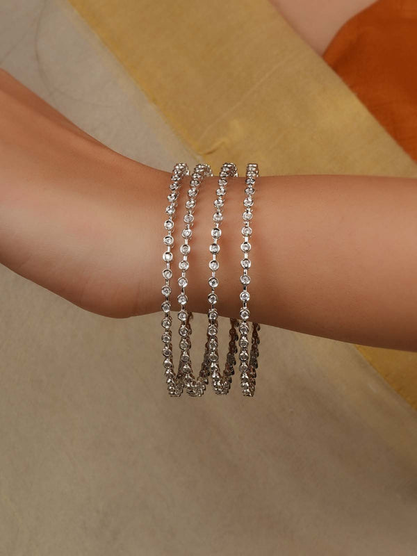 White Color Silver Plated Faux Diamond Bangles (Set of 4) - CZBANGLE82
