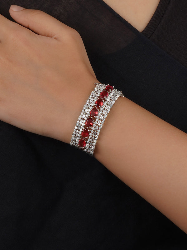 CZBRAC100P - Red Color Silver Plated Faux Diamond Bracelet