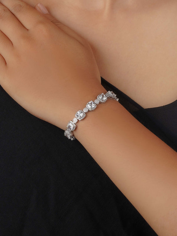 CZBRAC112 - White Color Silver Plated Faux Diamond Bracelet