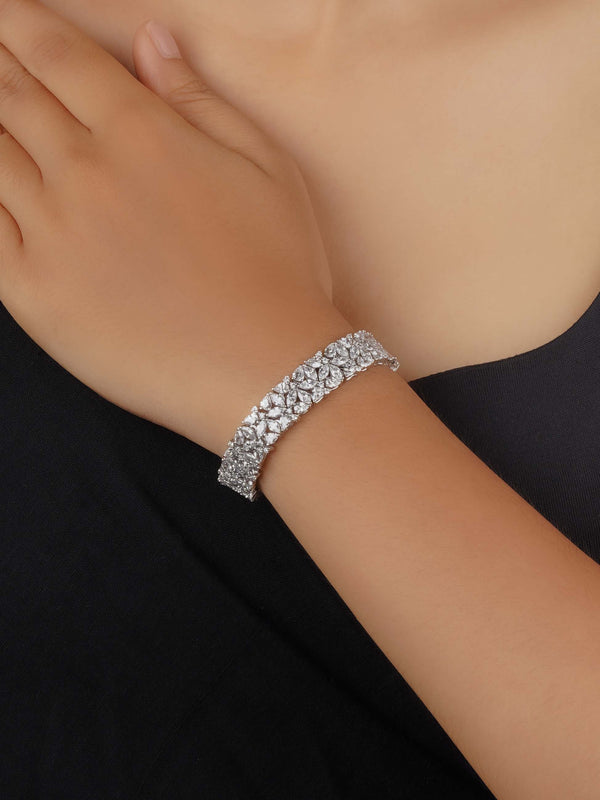 CZBRAC125 - White Color Silver Plated Faux Diamond Bracelet