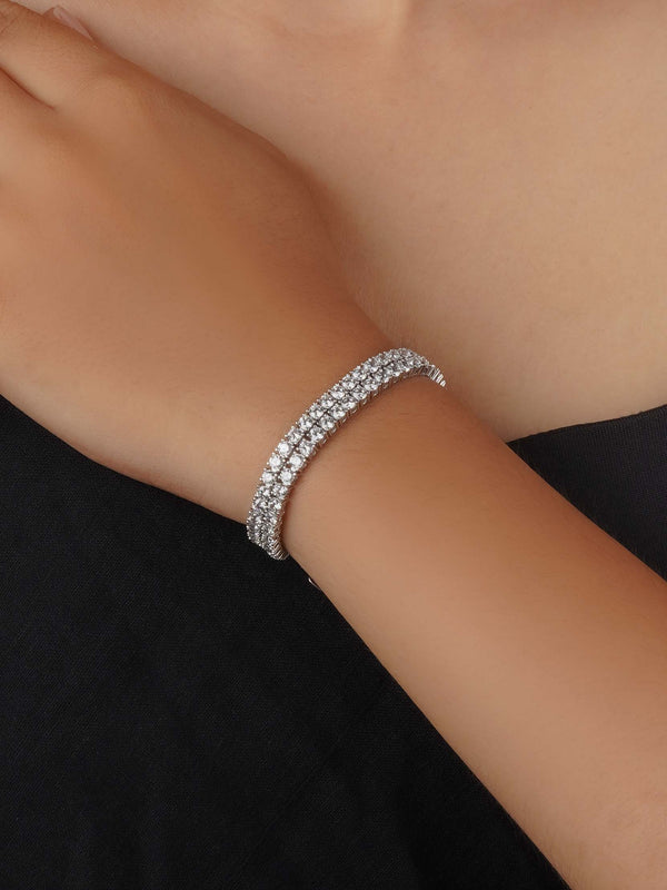 CZBRAC131 - White Color Silver Plated Faux Diamond Bracelet